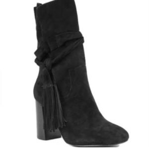Shellys London Tassel Tie Suede Black Heeled Boots Size 8.5 Women’s shoes
